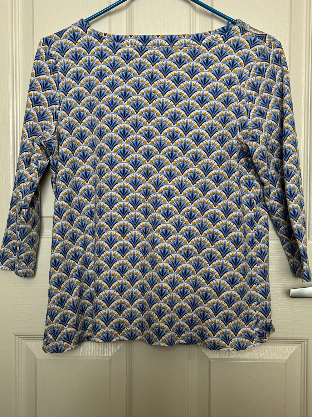 croft & barrow Blue and Yellow Floral-Print Long Sleeve Top